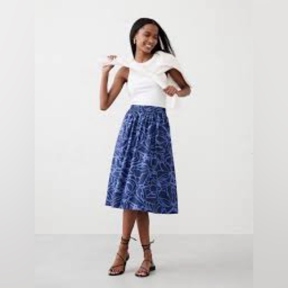 Banana Republic Factory Blue and White Poplin Midi Skirt